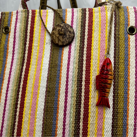 Red fish Designs Multi Stripe Tote Bags - Picture 3 of 13